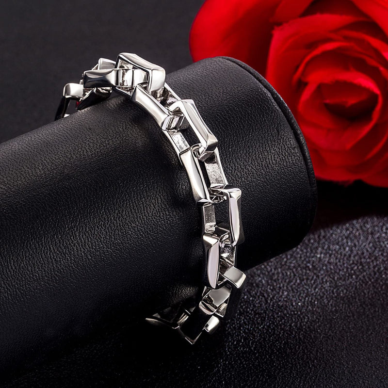 H&Beautimer Solid 925 Silver Bracelet Italian Handmade 0.35/0.4 Inch Box Chain Bracelet for Men's 7,7.5,8,8.5,9,9.5,10 Inch Hip Hop Style Jewelry 7.5 inches - BeesActive Australia