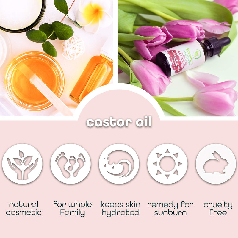 Castor Oil Eyelash Growth Serum - 100% Pure Cold Pressed Castor Oil for Eyebrow, Eyelashes, Hair & Skin, Hexane-Free Lash Boost Serum Moisturizer, Mascara & Eyebrow Brush Kit Included Premium Nature 30 ml - BeesActive Australia