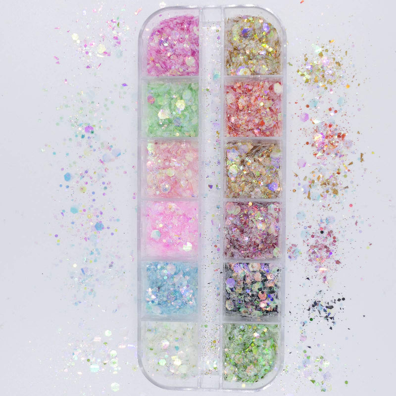 Chunky Glitter Sequins Powder Kit Butterfly Heart Hexagon Pattern Sparkle 3D Nail Glitter Flakes Purple Gems for Nail Art Decoration/Makeup/Craft Nail Sequins - BeesActive Australia
