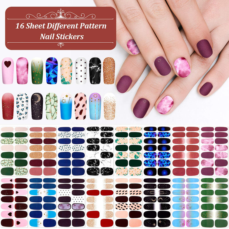 420 Pieces 30 Sheets Nail Polish Wraps Stickers Adhesive Nail Stickers with 10 Pieces Nail Files, DIY Nail Art Decoration Stickers Manicure Accessories for Women Girls Kids - BeesActive Australia