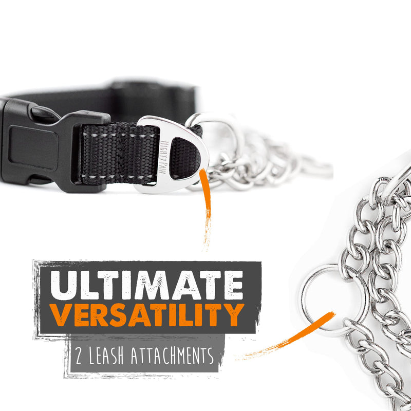 Mighty Paw Martingale Collar, Training Dog Collar, Limited Cinch Chain Pet Gear for No Pull Leash Walking Large Black - BeesActive Australia