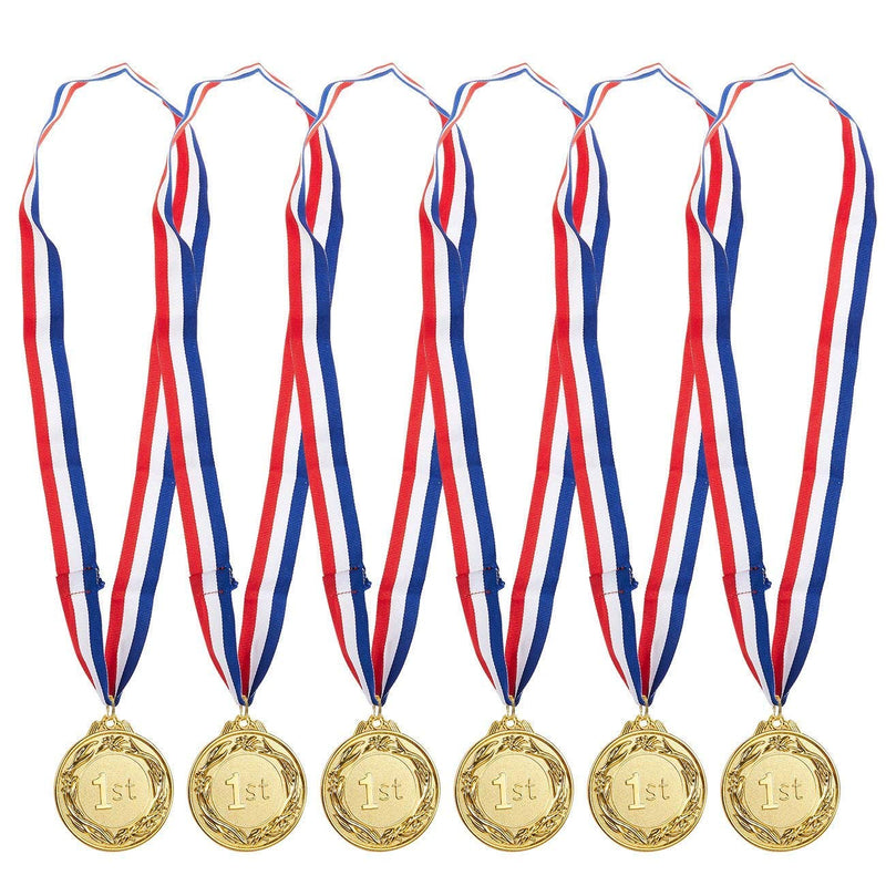 Juvale 6-Pack Gold 1st Place Award Medal Set - Metal Olympic Style for Sports, Competitions, Spelling Bees, Party Favors, 2.5 Inches in Diameter with 32-Inch Ribbon - BeesActive Australia