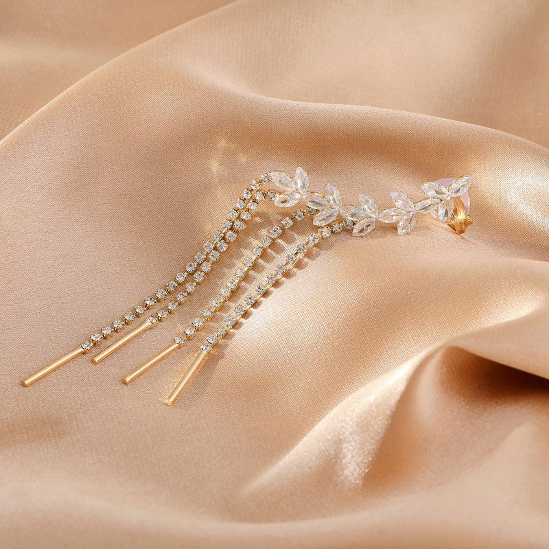 Tassel Ear Cuff Earrings for Women - Rhinestone Copper Ear Clip - BeesActive Australia