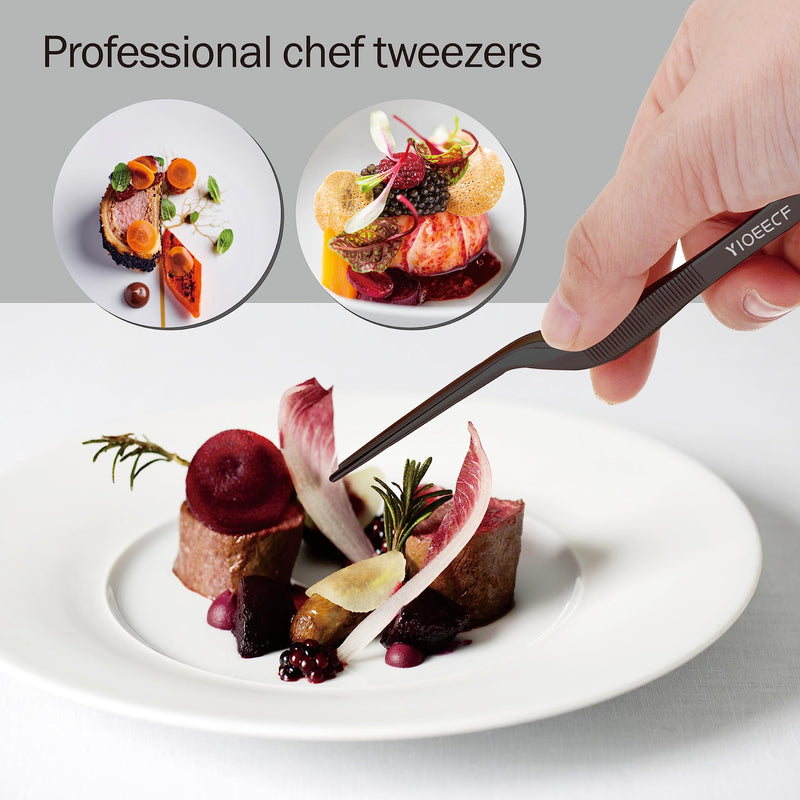 Yioeecf 8 Inch Black Stainless Steel Precision Kitchen Cooking Offset Tweezer，for Cooking Food Design Styling - BeesActive Australia