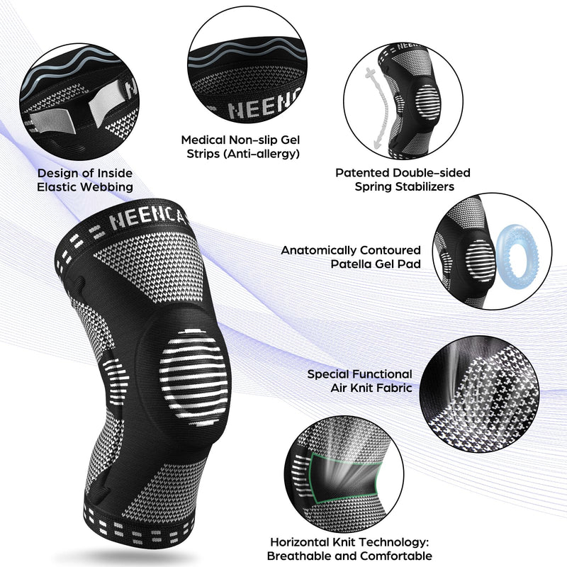 NEENCA Professional Knee Brace for Knee Pain Relief, Medical Knee Support with Patella Pad & Side Stabilizers, Compression Knee Sleeve for Meniscus Tear, ACL, Arthritis, Joint Pain, Runner, Workout... Large Black - BeesActive Australia