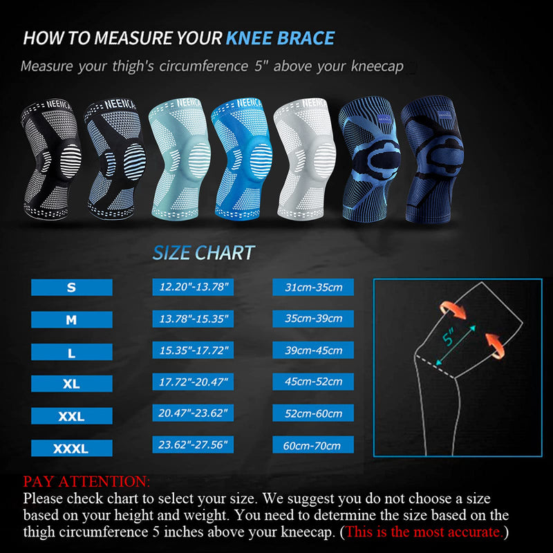 NEENCA Knee Brace,Knee Compression Sleeve Support with Patella Gel Pad & Side Stabilizers,Medical Grade Knee Protector for Running,Meniscus Tear,Arthritis,Joint Pain Relief,ACL,Injury Recovery 3XL B Dark Blue - BeesActive Australia