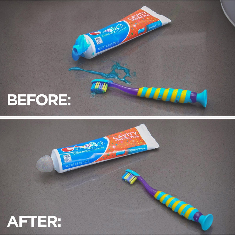 Toothpaste Caps 6 Pack, SqueezMe by Chrome Cherry, Self-Closing, Silicone Caps, Mess-Free Toothpaste Dispenser Squeezer Lids for Kids, Adults, Bathroom Accessories for Tooth and Gum Health (Glitter) 6-pack Glitter - BeesActive Australia