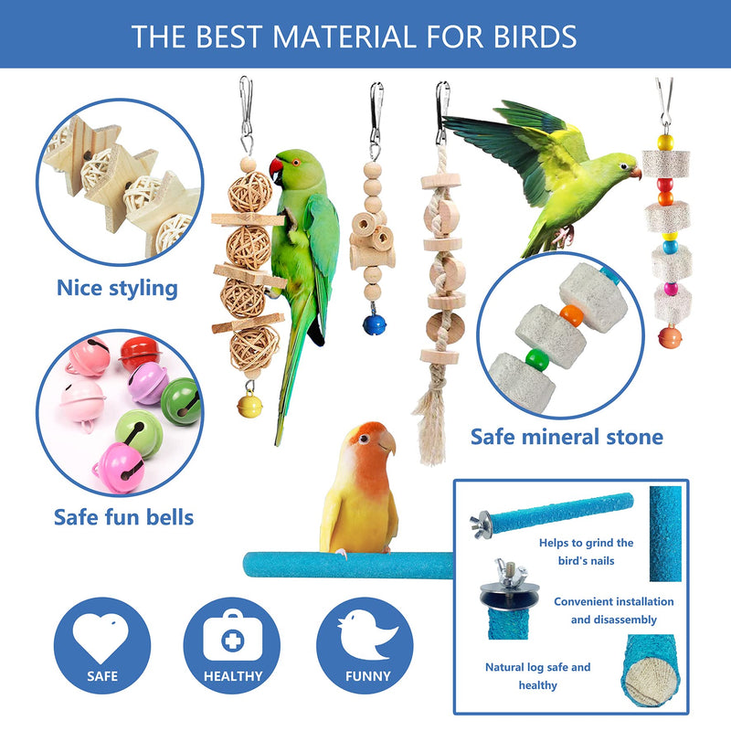 Sysmashing 22 Packs Bird Parakeet Cockatiel Toys,Parrot Swing Chewing Hanging Toy with Safe Bells,Bird cage Colorful Climbing Standing Rope Natural Wood Ladder Bungee Toys - BeesActive Australia