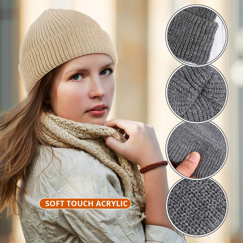 SATINIOR Trawler Beanie Watch Hat Roll-up Edge Skullcap Fisherman Beanie for Men Women Beige - BeesActive Australia