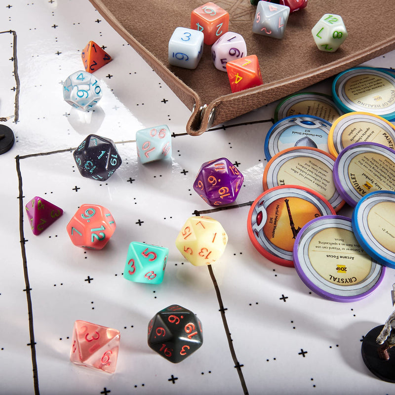 MBG Brybelly, Series IV Painter's Palette Polyhedral Dice Sets - Full Sets of 7 Tabletop RPG Dice in Clear Acrylic Display Box - 20 Fresh Colors to Choose - Collectible TTRPG DND (Harvest Nectar) - BeesActive Australia