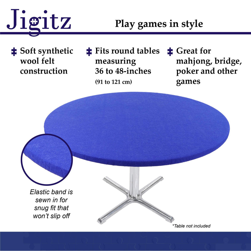 Jigitz Round Game Table Cover Fitted Table Cloth - 36in to 48in Elastic Fit Felt Poker Table Cover Protector Blue - BeesActive Australia