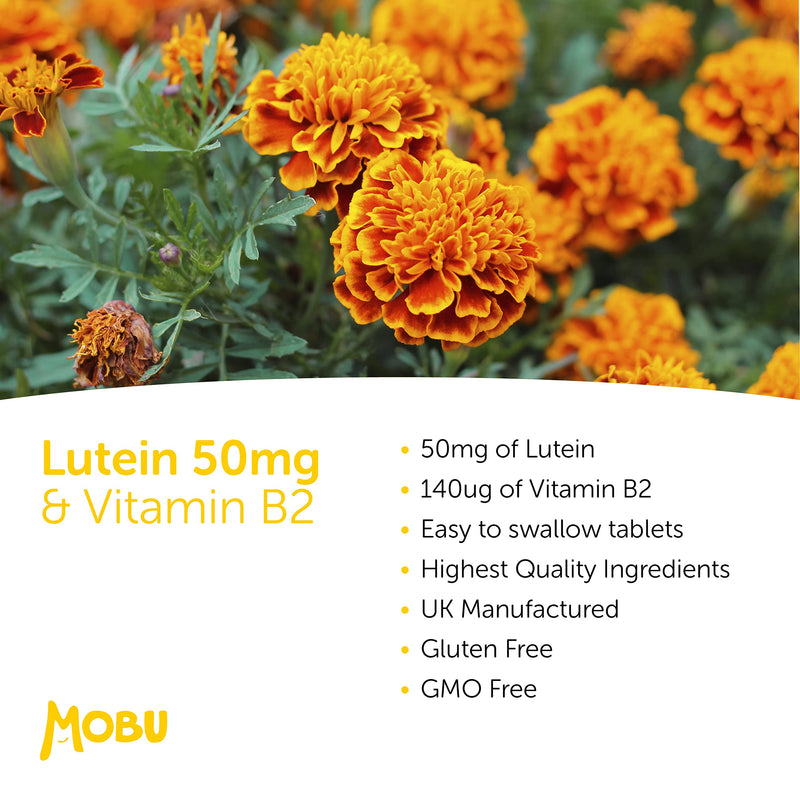 Lutein 50mg and Vitamin B2 | 120 Tablets | Vision Support | Eye Care Supplement | Eye Vitamins | Vegan GMP Approved | MOBU UK - BeesActive Australia