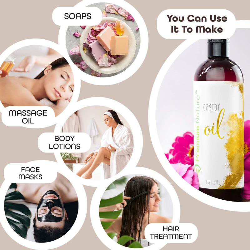 Castor Oil Pure Carrier Oil - Cold Pressed Organic Castrol Oil for Essential Oils Mixing Natural Skin Moisturizer Body & Face, Eyelash Caster Oil, Eyelashes Eyebrows Lash & Hair Growth Serum, 16 oz - BeesActive Australia