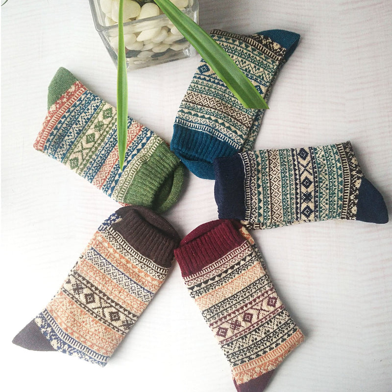 5 Pack Womens Wool Socks Winter Warm Socks Thick Knit Cabin Cozy Crew Soft Socks Gifts for Women Large A-blue/Dark Blue/Brown/Red/Green - BeesActive Australia