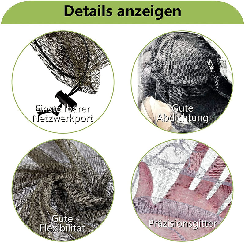 Grantop 2 Pieces Mosquito Head Net, Nylon Face Net Mesh,Mesh Bug Net for Outdoor Hiking Camping Climbing Fishing and Walking Dark Black - BeesActive Australia