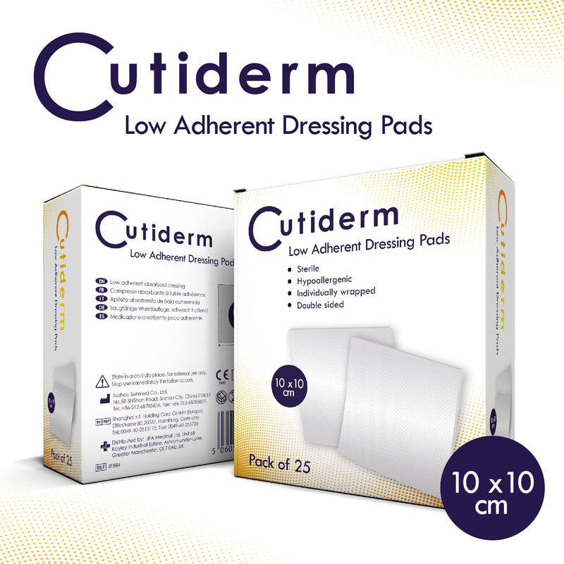 Cutiderm Low Adherent Sterile Absorbent Wound Dressing Pad 10cm x 10cm - Box of 25 10cm x 10cm (Pack of 25) - BeesActive Australia