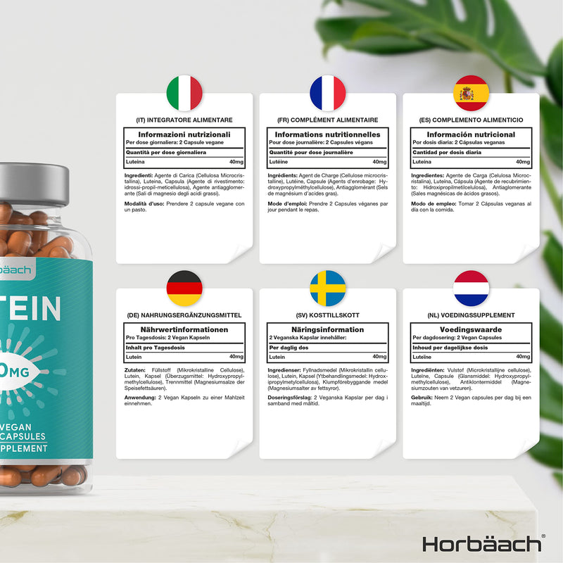 Lutein Supplement | 40mg Eye Complex | 120 Vegan Capsules | Wheat Free, Vegan, and Vegetarian | by Horbaach - BeesActive Australia