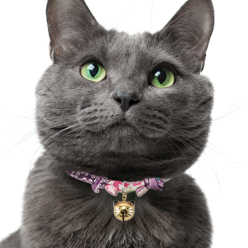 Necoichi Chirimen Hanabi Fireworks Cat Collar, Handcrafted in Japan, 1 Size fits All Purple - BeesActive Australia