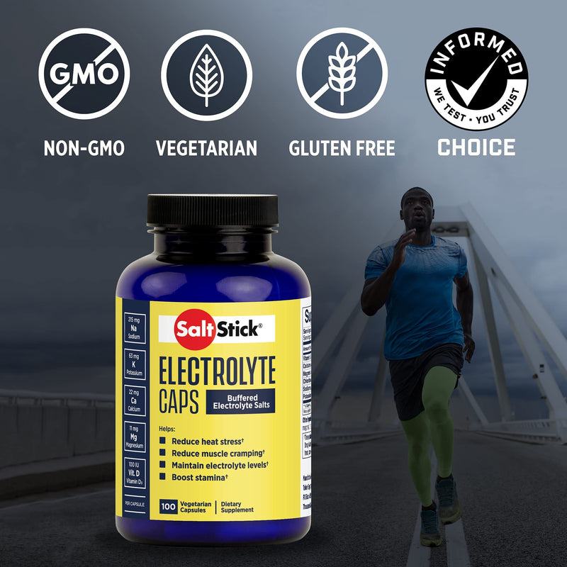 SaltStick Electrolyte Capsules | Salt Pills with Electrolytes for Running, Hydration, Endurance Sports, Hiking Essentials | Sports Nutrition | Salt, Potassium, Magnesium, Vitamin D3 | 100 Capsules - BeesActive Australia