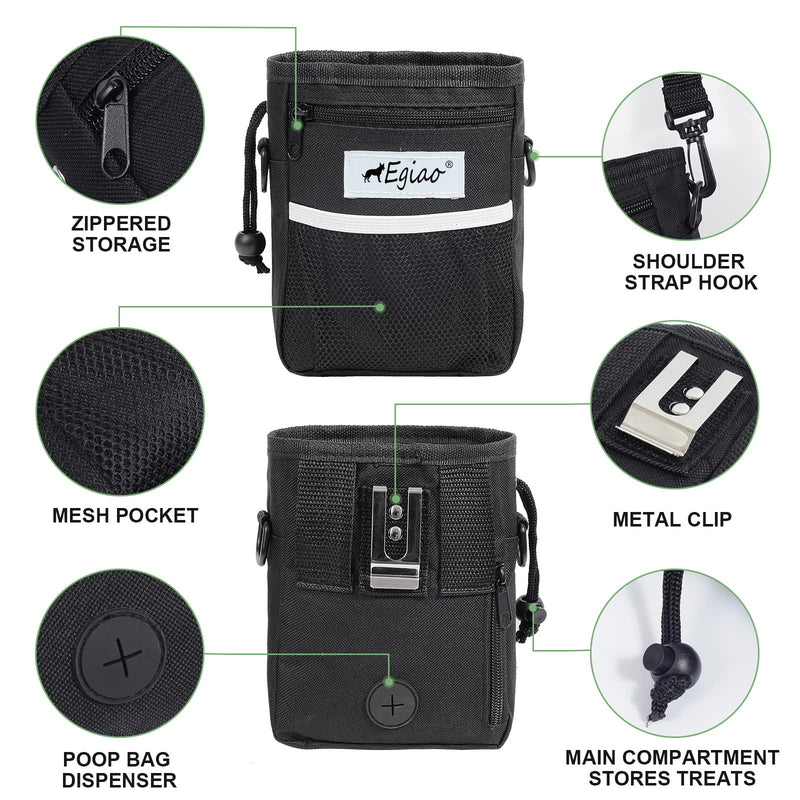 Egiao Black Dog Treat Pouch, Dog Food Bag for Training, Built-in Poop Bag Dispenser, 3 Ways to Wear - Including Collapsible Dog Bowl & Training Clicker & Waist Shoulder Strap - BeesActive Australia