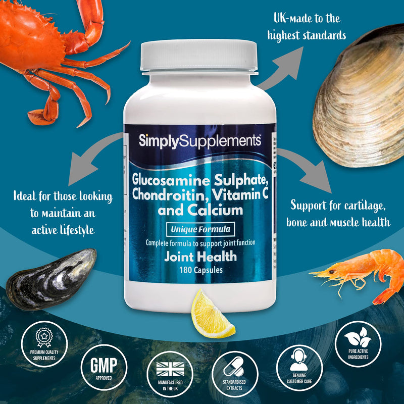 Glucosamine, Chondroitin, VIT C, Calcium | Popularly Taken by Those Who Enjoy an Active Lifestyle | 2X 180 Capsules | Manufactured in The UK - BeesActive Australia