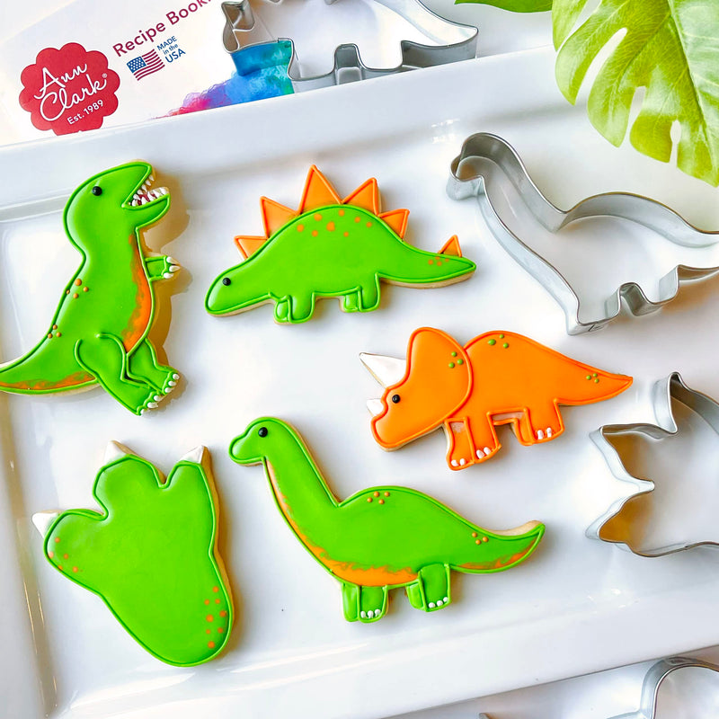 Dinosaur Cookie Cutters 5-Pc Set Made in USA by Ann Clark, Triceratops, Stegosaurus, T-Rex, Brontosaurus, Dino Footprint - BeesActive Australia