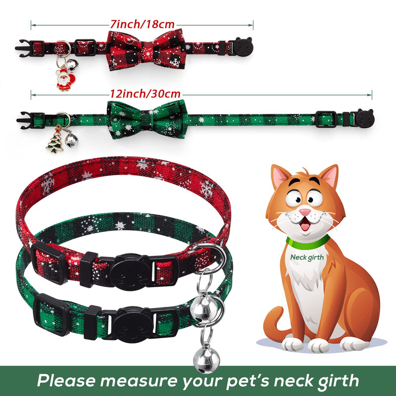 LLHK 4 Pack Christmas Cat Collars with Bow Tie and Bell,Breakaway Kitten Collar for Girl Boy Cats,Adjustable 7-12inch, for Kitty Kitten Adult Cats,Pet Supplies,Stuff,Accessories. - BeesActive Australia