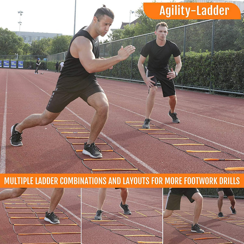 ALPHAWORX Agility Ladder, Agility Training Equipment, Soccer Speed Ladder, Football Footwork Ladder, Workout Ladder for Kid Adult, Foldable Instant Set-up & Tangle-Free & Carry Bag (4/8/8+4/12 Rung) 8 rung - BeesActive Australia
