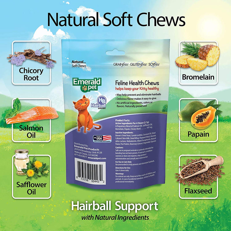 Emerald Pet 3 Pack of Hairball Feline Health Chews, 2.5 Ounces Each, Grain-Free, Made in The USA - BeesActive Australia
