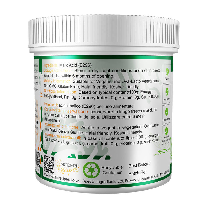Special Ingredients Malic Acid Powder 500g Premium Quality - Vegan, Non-GMO - Recyclable Container 500 g (Pack of 1) - BeesActive Australia