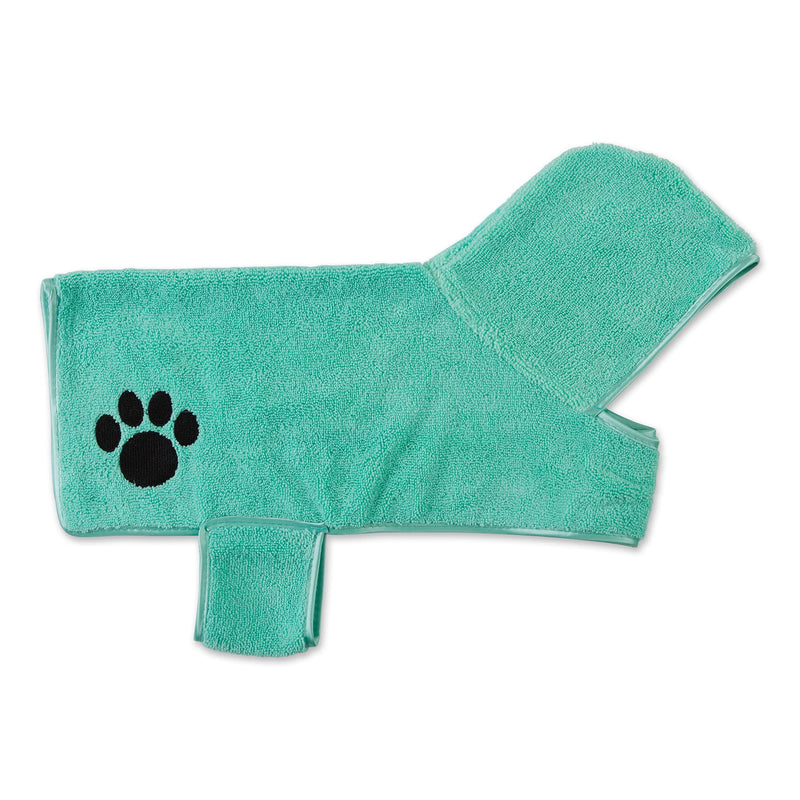 Bone Dry Pet Robe Collection, Embroidered Absorbent Microfiber Bath Robe with Adjustable Closure, for Dogs & Cats, Small, Aqua - BeesActive Australia