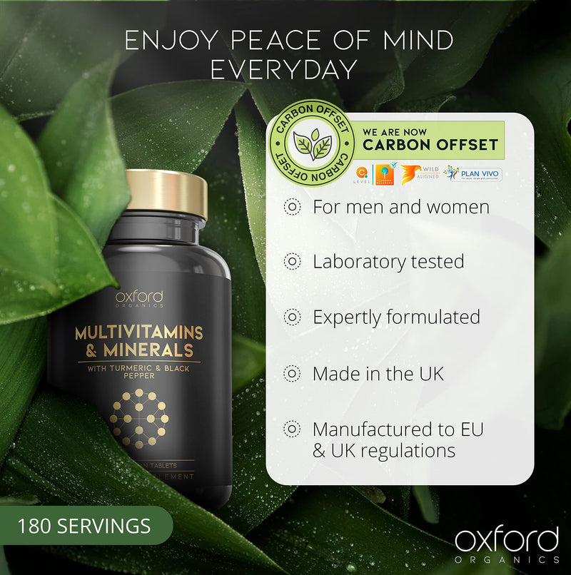 A-Z Multivitamins and Minerals boosted with Turmeric - 180 Vegan Multivitamin Tablets for Women & Men - One a day - 27 Key Nutrients - 100% NRV Multivitamin with Iron, Zinc, Vitamins B, C, D - UK Made - BeesActive Australia