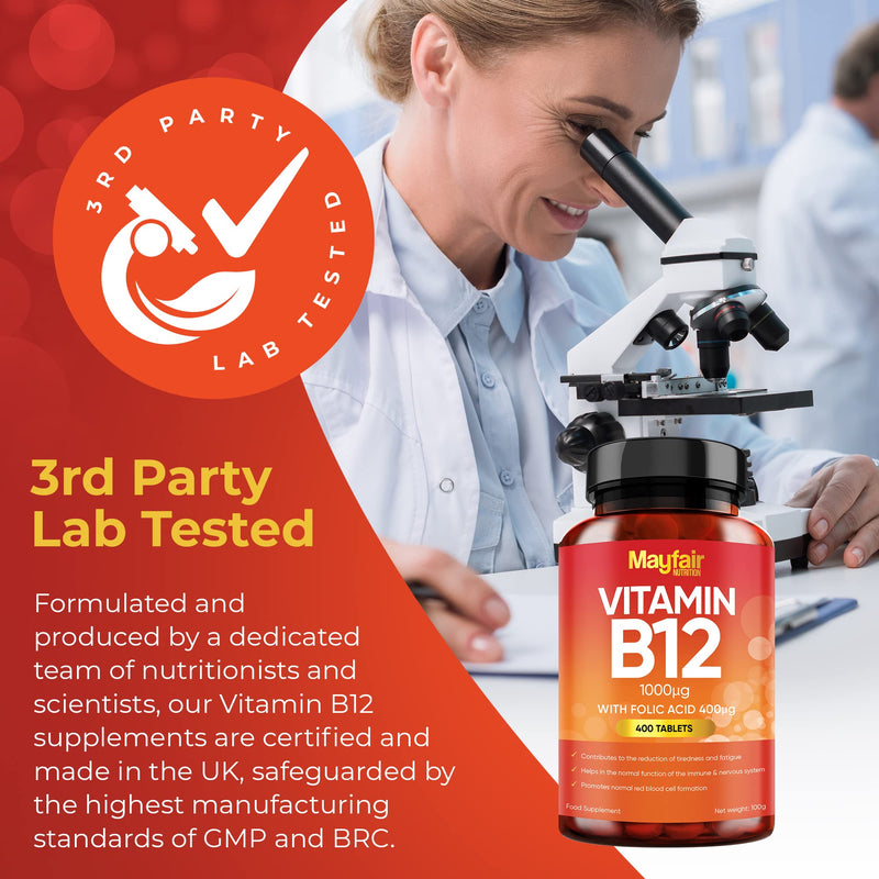 Vitamin B12 Supplements with Folic Acid - 200 Tablets of 1000mcg Vegan B12 - Non-GMO & Gluten-Free - Made in UK - BeesActive Australia
