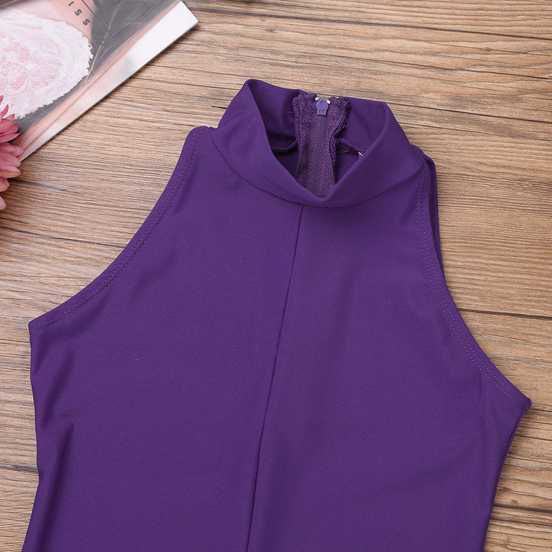iiniim Girls Mock Turtle-Neck Ballet Dance Leotard Unitard Bodysuit Jumpsuit Gymnastics Dancewear Purple 8-10 - BeesActive Australia