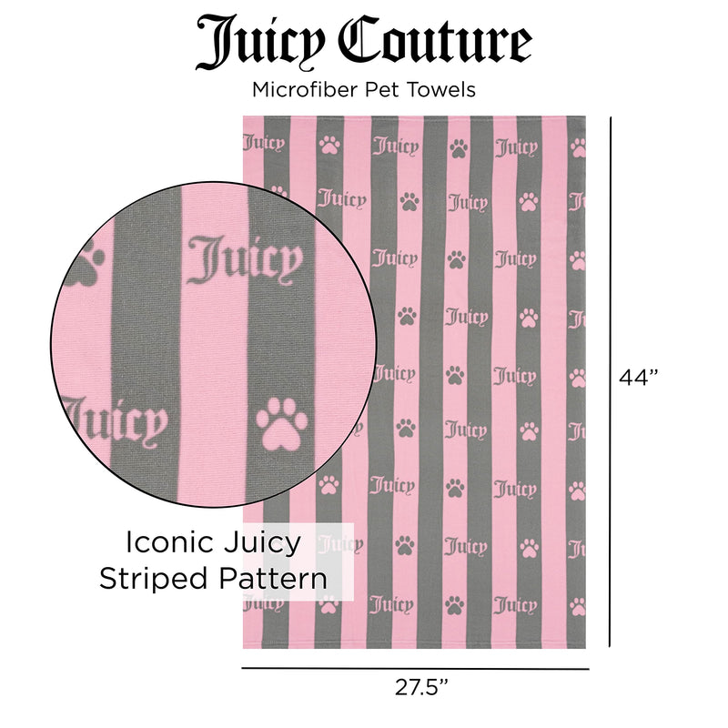 Juicy Couture Dog Towel Pink / Grey Heart Paw Stripes – 100% Microfiber Dog Drying Towel with Striped Heart Paw Print, Absorbent Quick Dry Machine Washable Dog Towels for Drying Dogs & Cats - BeesActive Australia