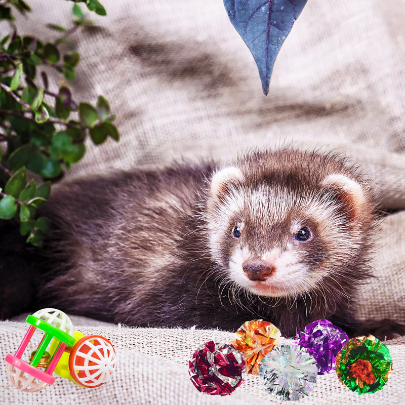 HAICHEN TEC 11 Pack Ferret Toys Set - Mylar Crinkle Balls Hollow Sound Toy with Bell Interactive Exercise Scratch Play Chasing Chewing Toys Random Color for Indoor Pet Ferret Cat Kittens - BeesActive Australia