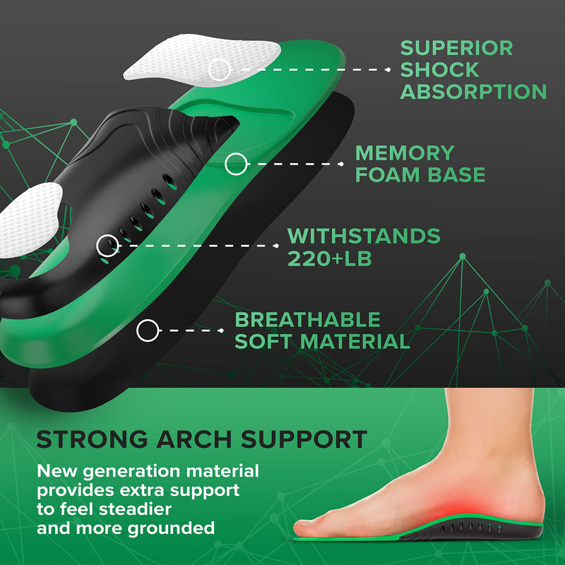 (New 2023) 220+ lbs Plantar Fasciitis Strong Arch Support Insoles Inserts Men Women - Flat Feet - Orthotic Insoles High Arch for Arch Pain - Work Boot Shoe Insole - Heavy Duty Support Pain Relief (L) 10-11.5 Black - BeesActive Australia