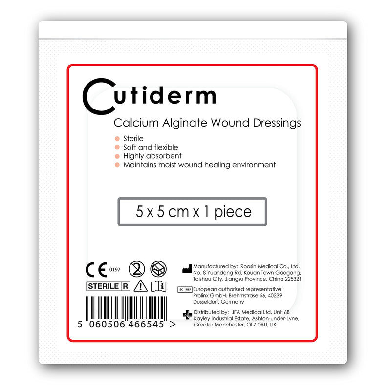 Pack of 10 Cutiderm Calcium Alginate Low Adherent Wound Dressing 5cm x 5cm - Suitable for cuts and lacerations, Post Surgical Wounds, exuding Wound Including venous, arterial and Diabetic ulcers 5x5 cm (Pack of 10) - BeesActive Australia