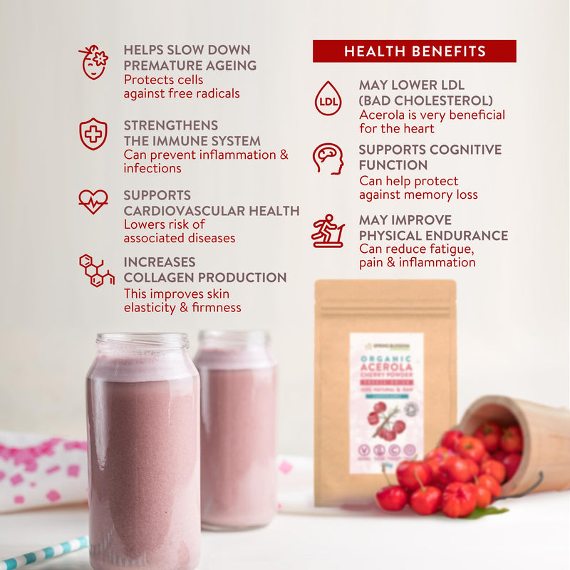 300g Organic Acerola Cherry Powder Freeze-Dried 100% Natural Vitamin C Raw Extract Food Supplement Immune System Booster Vegan Gluten-Free Superfood Ascorbic Acid Alternative No Additives Non-GMO - BeesActive Australia