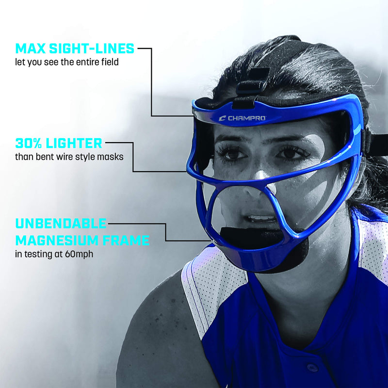 CHAMPRO Defensive Fielder Mask  Perfect for Softball, Teeball, Baseball, with sizes and colors for all ages Black Adult Magnesium Frame - BeesActive Australia