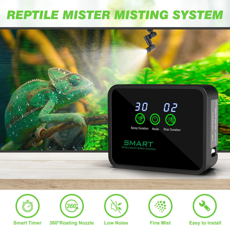 Reptile Humidifier, Reptile Fogger Misting System, Automatic Mister Smart Timer with Adjustable 360° Spray Nozzles,Touch Screen| Humidity Controller for Reptile Terrariums,Amphibian Rainforest Tank - BeesActive Australia