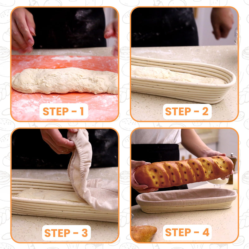 Liliadon Pack of 2, 20 Inches Baguette Bread Proofing Basket with Cloth Liner – Proofing Basket Kit for your Friends and Family on Christmas, Mother Day, and on your Special Occasion Baguette Baskets - BeesActive Australia