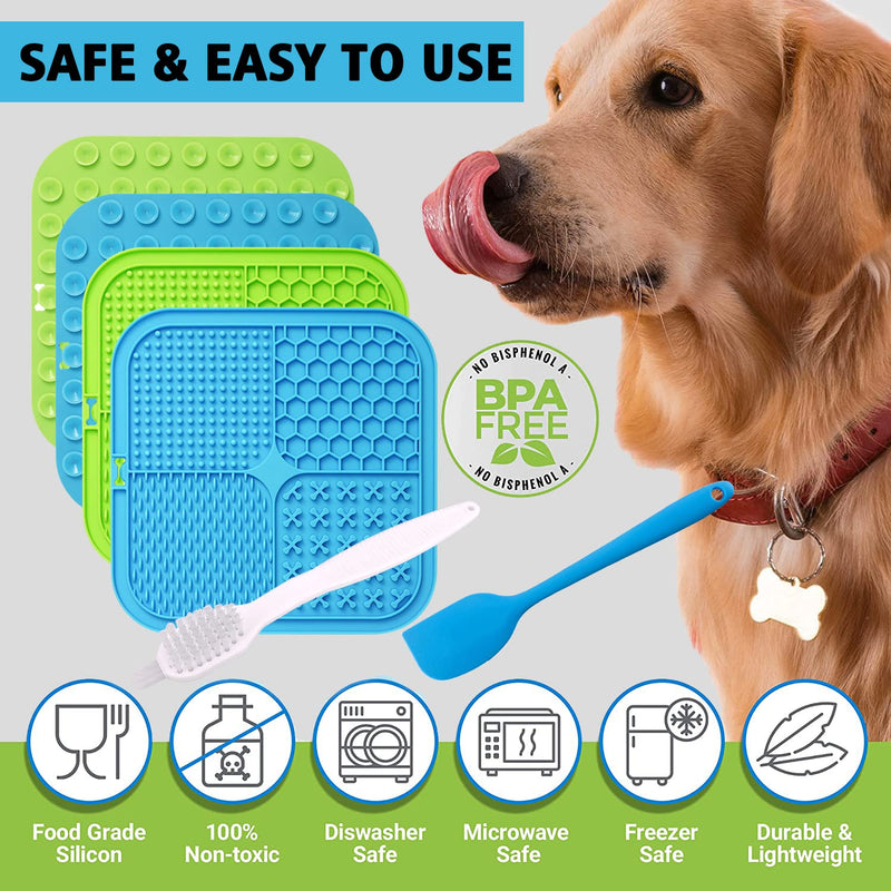 XIGOU Dog Lick Pad, 2-Pack Large Licking Mat for Dogs, Dog Slow Feeder Dog Licking Mat with Suction Cups. Boredom & Anxiety Reducer, Perfect for Food, Treats, Yogurt, or Peanut Butter. Blue & Green - BeesActive Australia