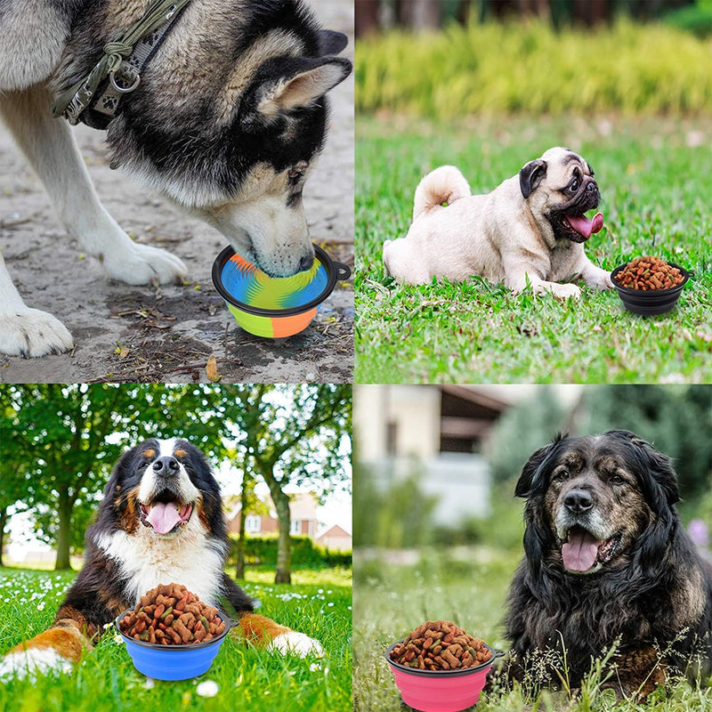 PetBonus 2-Pack Silicone Collapsible Dog Bowls, BPA Free Dishwasher Safe, Portable Foldable Expandable Travel Bowl, Food Water Feeding Cup Dish for Dogs Cats with 2 Carabiners Small Black + Black - BeesActive Australia