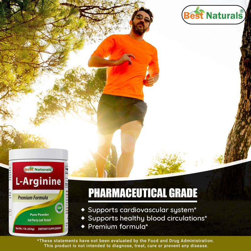 Best Naturals L-Arginine Powder 1 Pound - Pure Pharmaceutical Grade Free Form - Best Amino Acid Arginine Supplements for Women & Man - Promotes Circulation and Supports Cardiovascular Health - BeesActive Australia