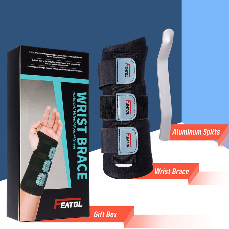 FEATOL Wrist Brace for Carpal Tunnel, Adjustable Night Wrist Support Brace with Splints Right Hand, Small/Medium, Hand Support for Arthritis, Tendonitis, Sprain, Injuries, Wrist Pain Small/Medium (Pack of 1) Right Hand -Black - BeesActive Australia