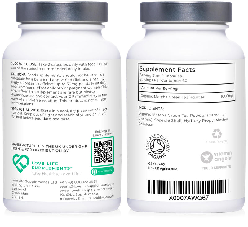Organic Japanese Matcha Green Tea Capsules (New & Improved) | 120 Capsules (60 Servings) 1000mg per Serving | Powerful Anti-Oxidant | No Fillers - Pure Matcha Powder | Made in UK Under GMP License - BeesActive Australia