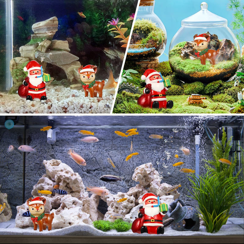 POPETPOP 2Pcs Christmas Aquarium Decorations- Resin Fish Tank Decoration Santa Claus Reindeer Micro Landscape Ornaments for Holiday Fish Tank Supplies Table Decor Santa Claus + Reindeer - BeesActive Australia