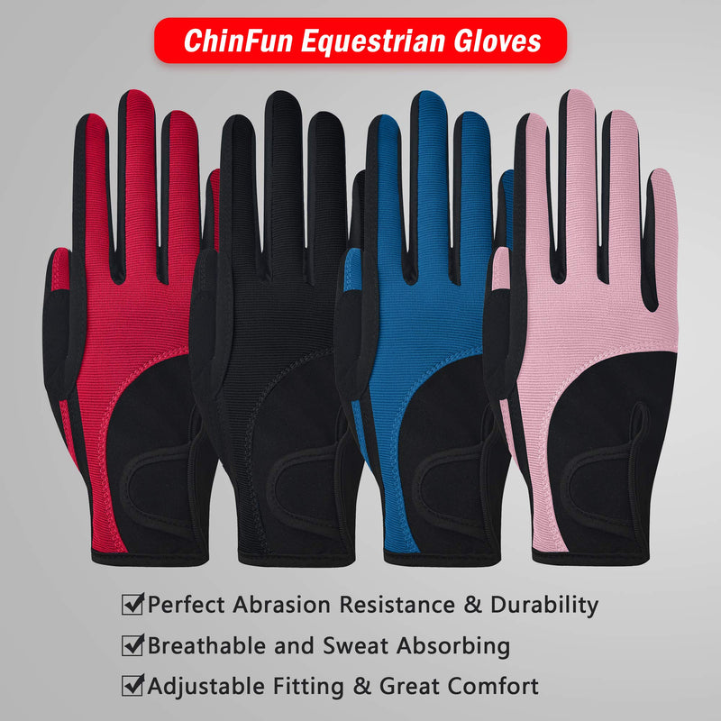 ChinFun Premium Kids Horse Riding Gloves, Color-Contrasted Children Equestrian Gloves, Summer Winter Boys Girls Youth Biking Skiing Gardening Black Small - BeesActive Australia