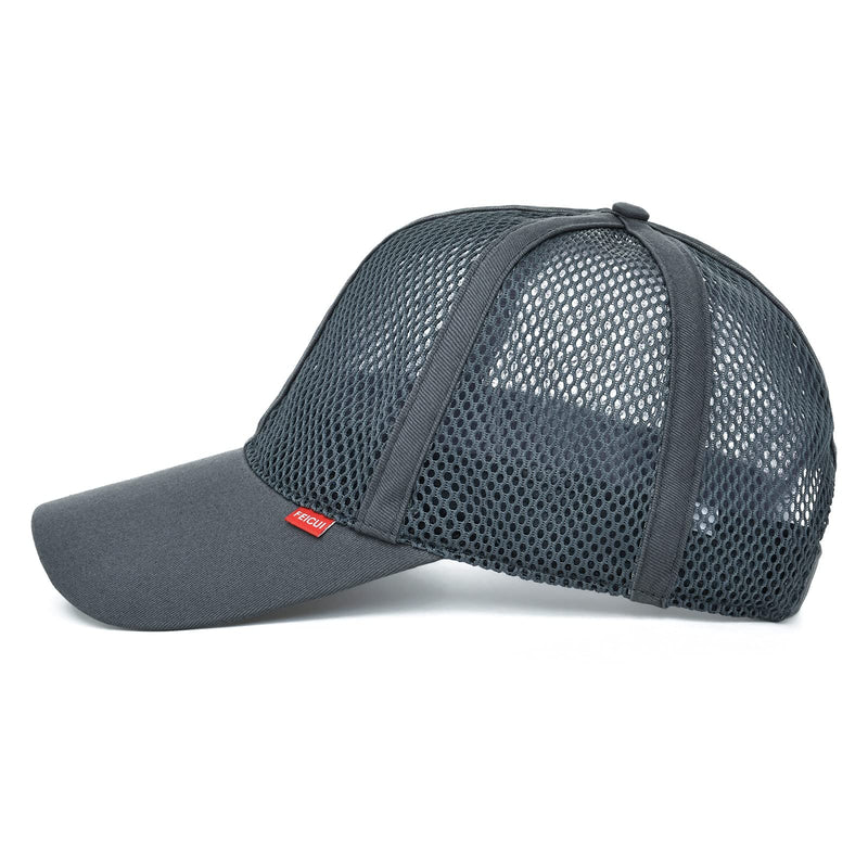 FEICUI Men Mesh Trucker Baseball Cap Adjustable 6-Panel Hat Outdoor Sports Wear 7 1/4-7 1/2 Grey - BeesActive Australia